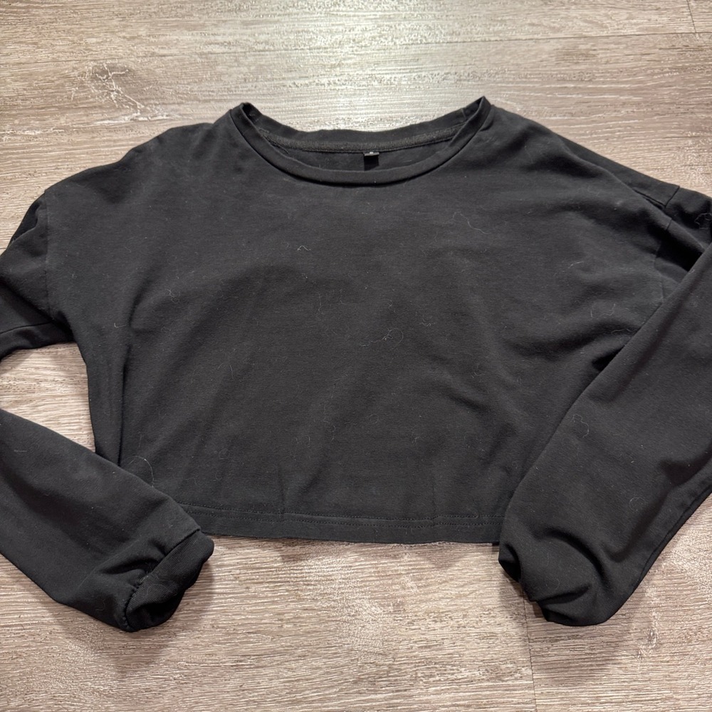 Crop Top Sweatshirt Women S Black Modal Streetwear Loungewear Minimal Chic Top